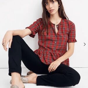 Madewell Studio Ruffle-Hem Top in Clanton Plaid